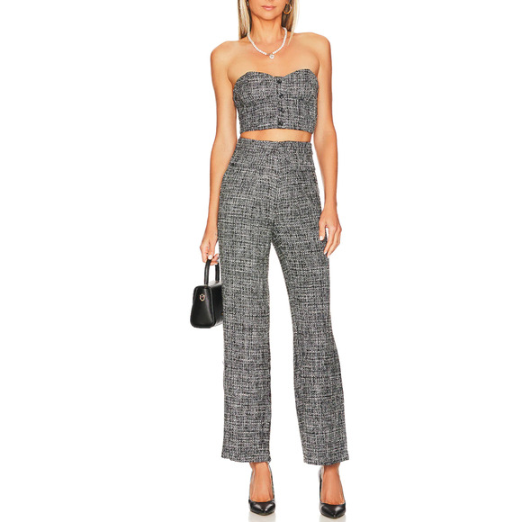 Revolve Black Gray Tweed Pant Set MEDIUM Corset Top Boucle...